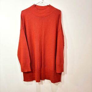 Talbots Burnt Orange Sweater Tunic 1X Plus Mock Neck Ribbed Relaxed Fall Boho